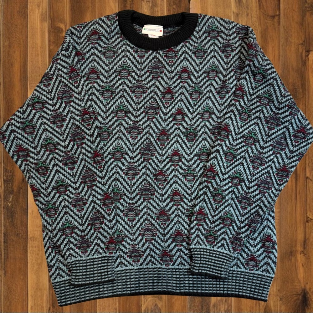Vintage Knit Sweater XL – Chevron Geometric Pattern, Made in Canada